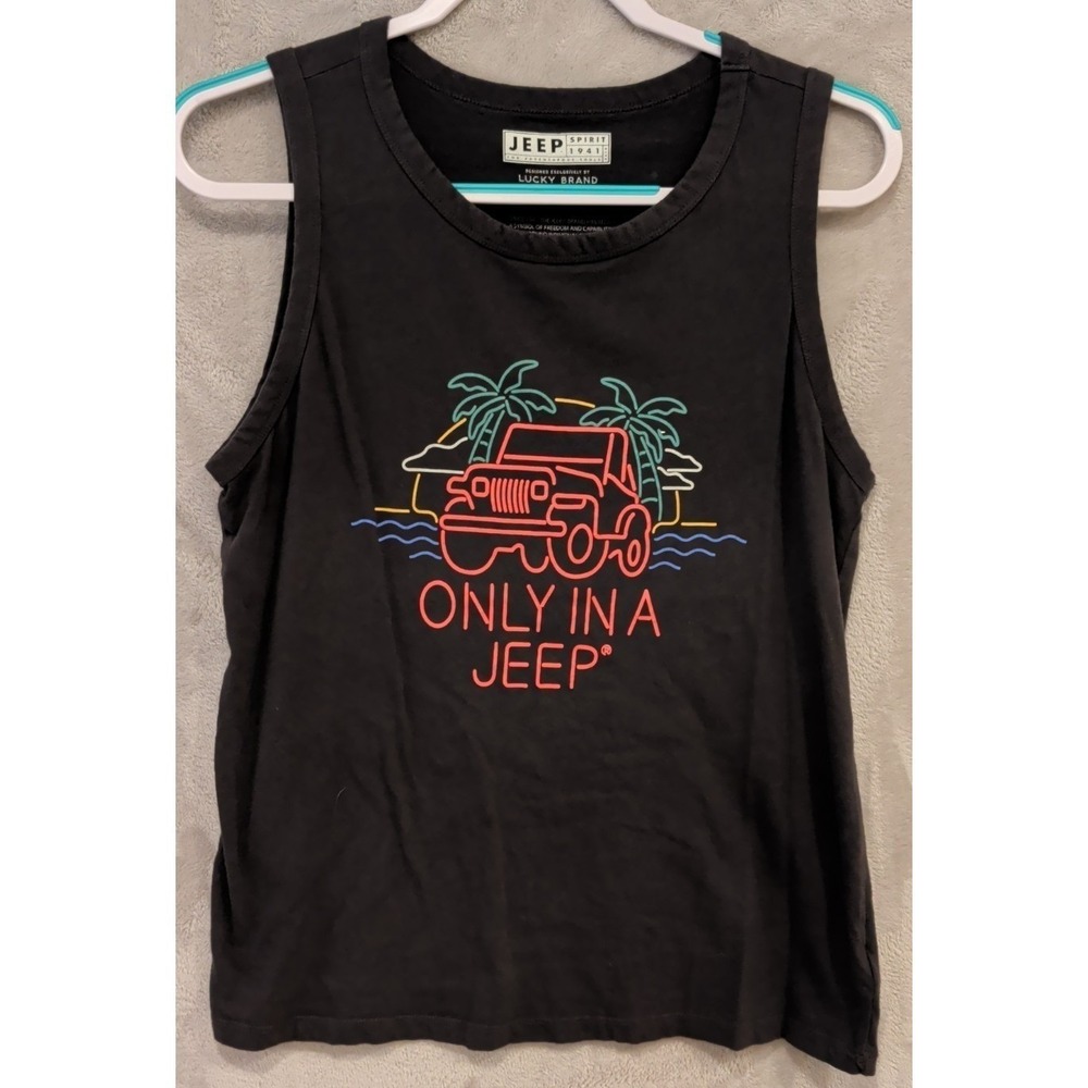 Lucky Brand Jeep Spirit Tank Top Womens L Black Graphic Only In A Jeep